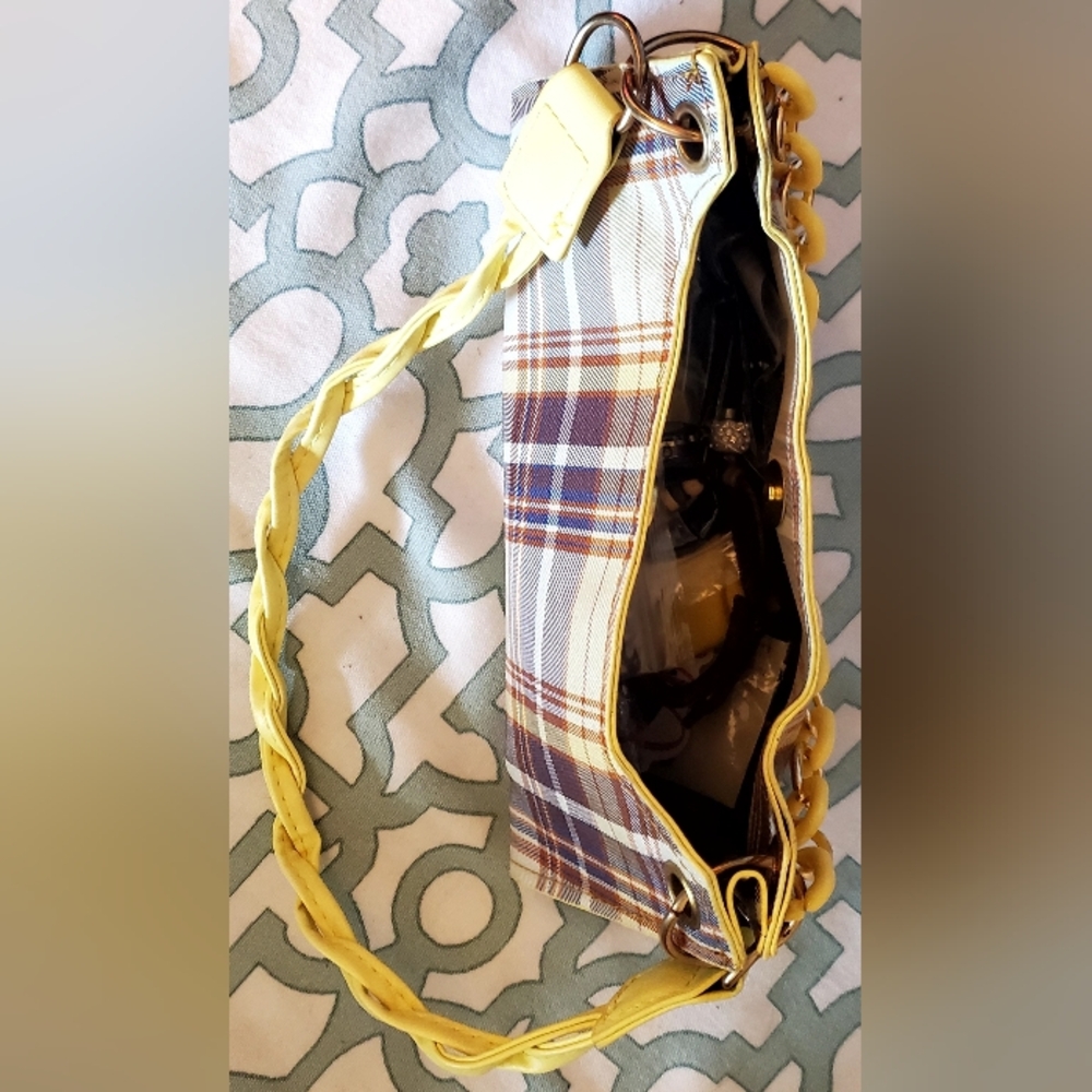 Jewelry Filled Bag - Jinana Brand Yellow Plaid , Chain Strap Women's Bag - Picture 5 of 6